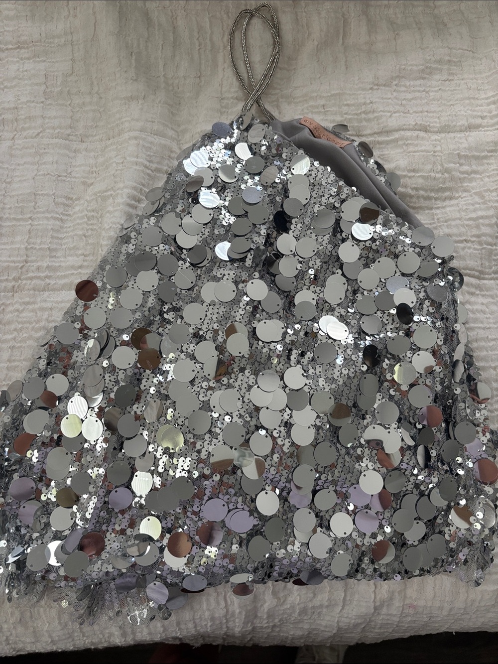 Silver Mirrored Disc Sequin Halter Top